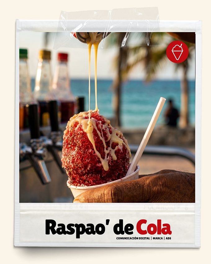 Raspao de cola, postre típico de Cartagena, con el logo de Raspao' de Cola